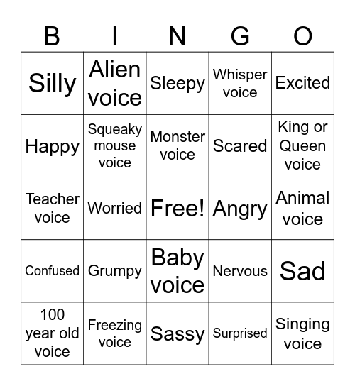 Fluency and Expression Bingo Card