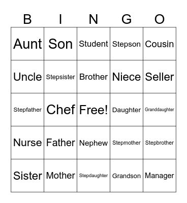 La familia Bingo Card