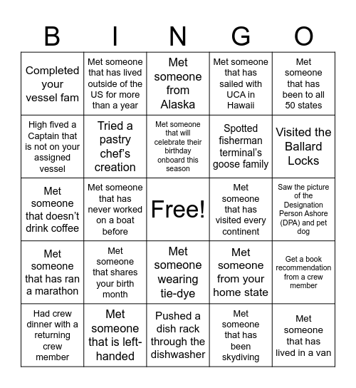 UnCruise Start-up Bingo Card