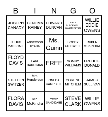 CCTS CLASS OF '65 MEMORIAL BINGO Card