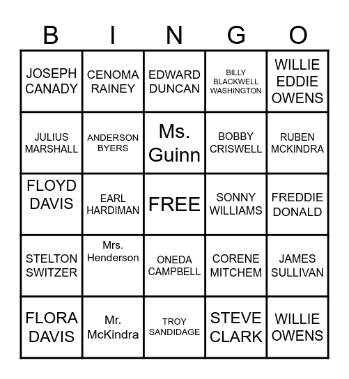 CCTS CLASS OF '65 MEMORIAL BINGO Card