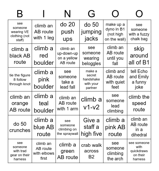 Climbing Bingoo! Bingo Card