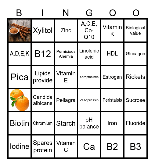 Nutrition Final Review Bingo Card