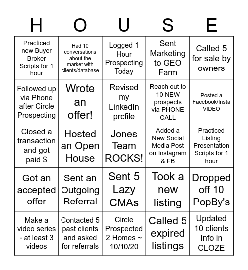 REAL ESTATE Bingo Card