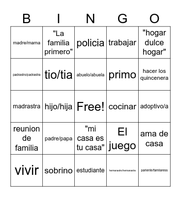 Mi Familia Bingo Card