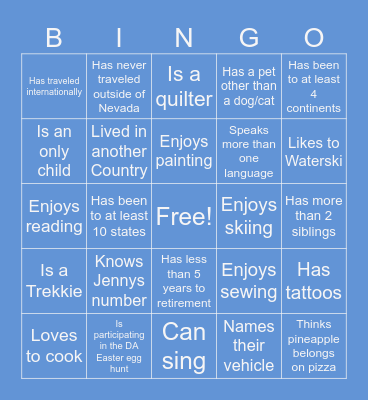 WCDA Bingo Card
