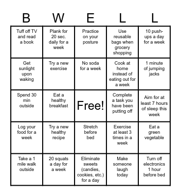 BWELL Bingo Card