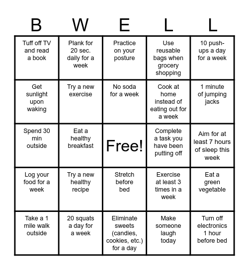 BWELL Bingo Card