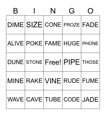 Long Vowel Sounds Bingo Card