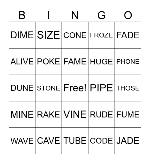Long Vowel Sounds Bingo Card