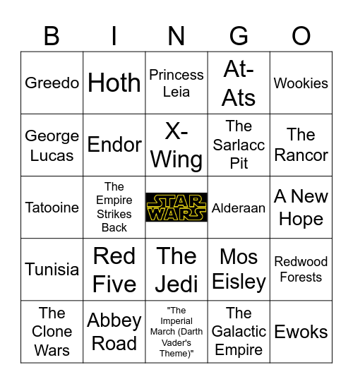 Stah Wahs Bingo Card