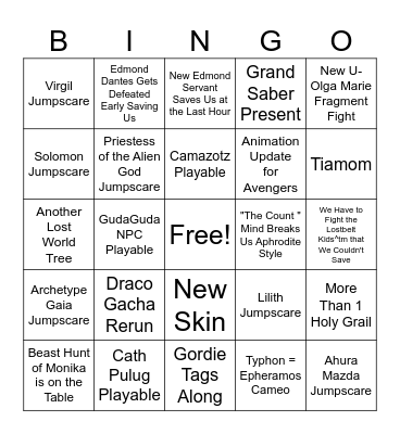 OC 2 Bingo Card