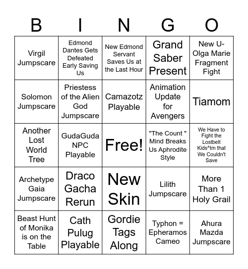 OC 2 Bingo Card