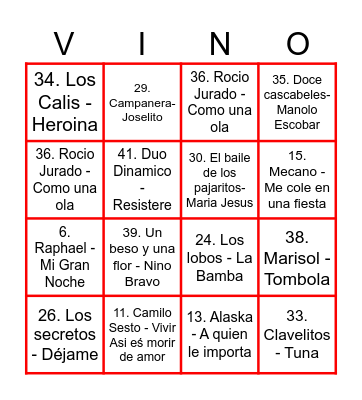 Boada Vintage Bingo Card