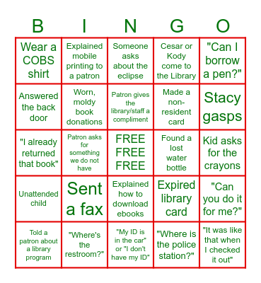 National Library Week Bingo Card