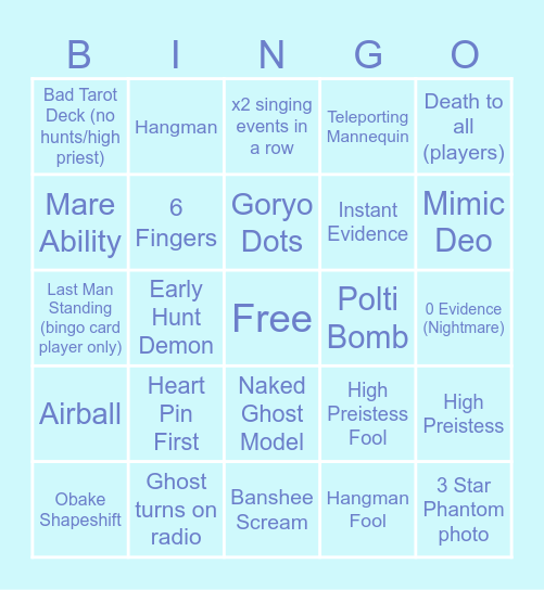 Phasmo Bingo Card