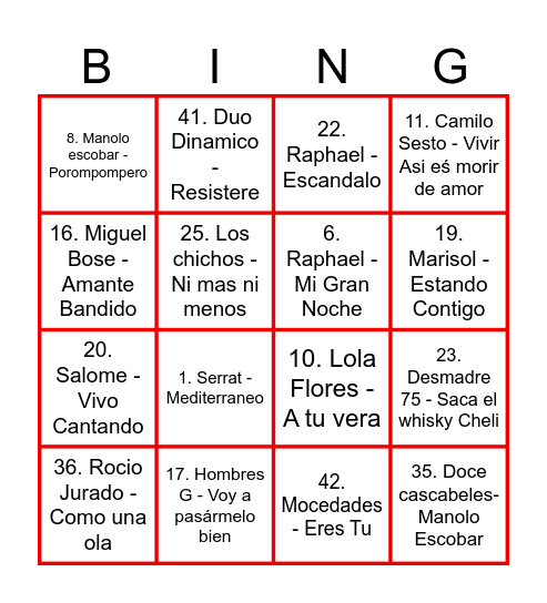 MayoresRojoFree Bingo Card