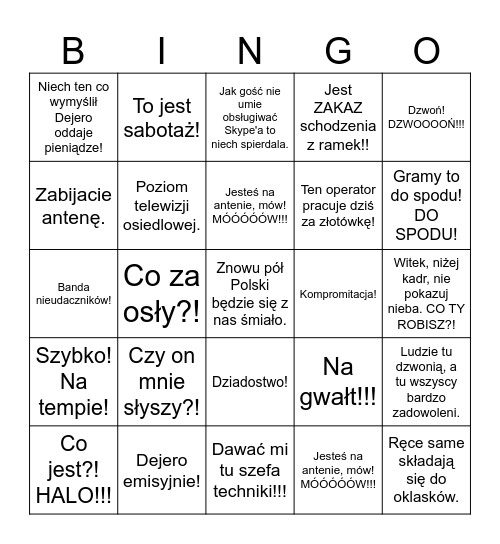 Co usłyszymy w reżyserce? Bingo Card