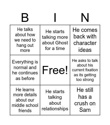 Eden Hung Out With Sam! Bingo Card