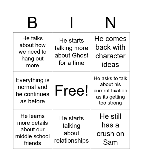 Eden Hung Out With Sam! Bingo Card
