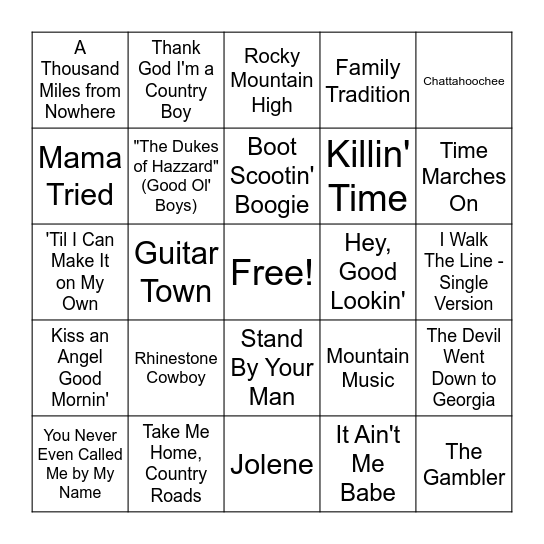 Round 2 - Classic Country Bingo Card