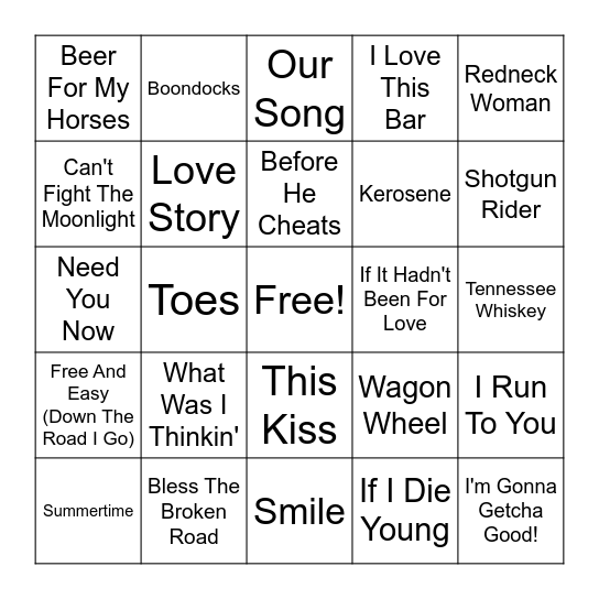 Round 3 & 4 - Pop Country Bingo Card