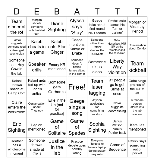 Debate Bingo v2 Challenge Bingo Card