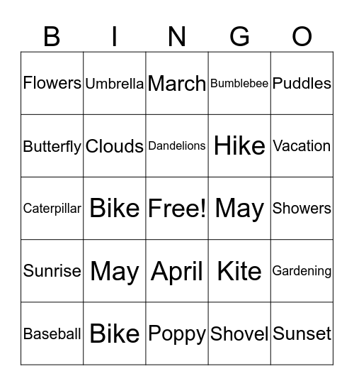 Spring Bingo Card