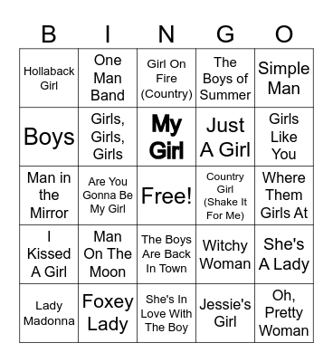 Boys vs Girls Bingo Card