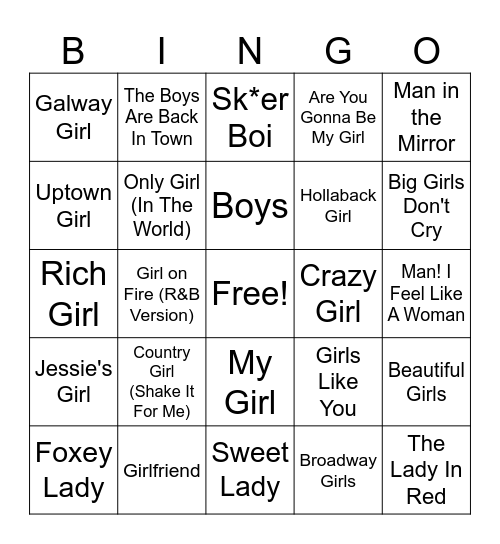 Boys vs Girls Bingo Card