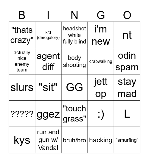 Valorant Enemy Bingo Card