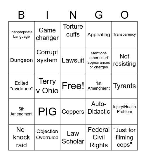 Chillie Court Bingo Card