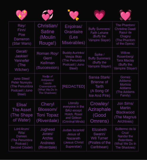 El's ULTIMATE SHIPS (for now) Bingo Card