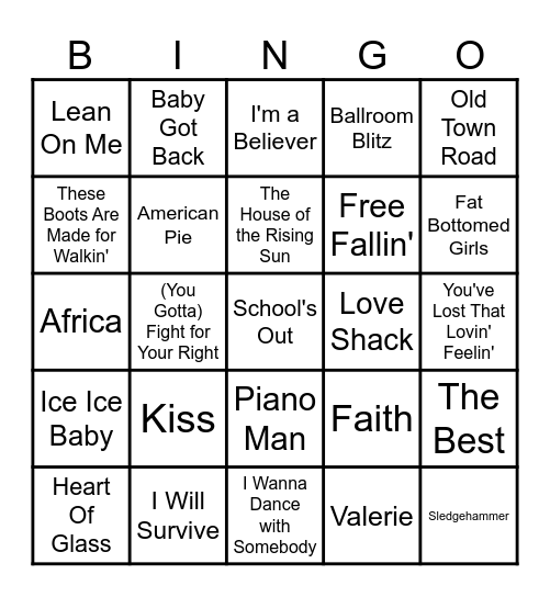 Sing Along Mega Mix Bingo Card