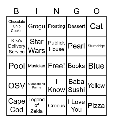 Alex and Lewis Bingo Card