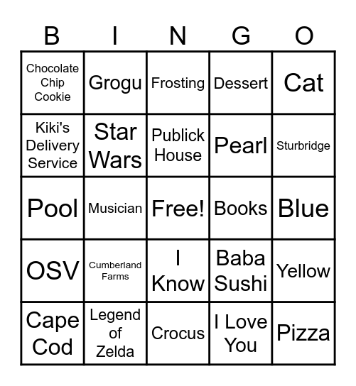 Alex and Lewis Bingo Card