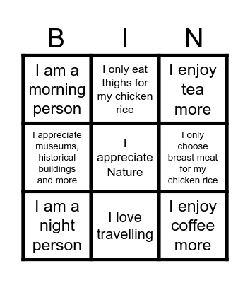 HEY, I KNOW YOU MORE NOW =) Bingo Card