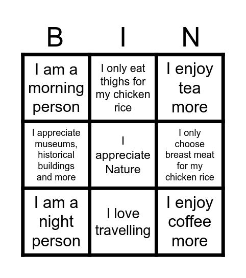 HEY, I KNOW YOU MORE NOW =) Bingo Card