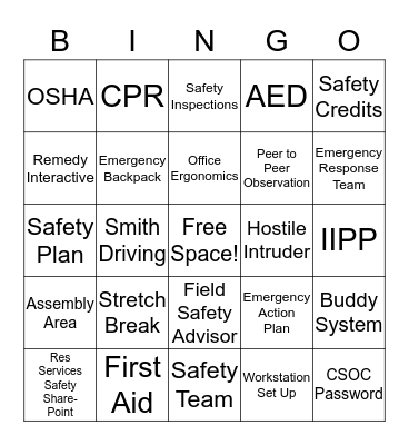 Branch Office Safety Bingo Card