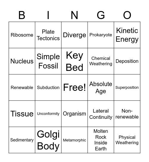 SCIENCE BINGO Card