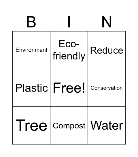 Sustainability Bingo Card