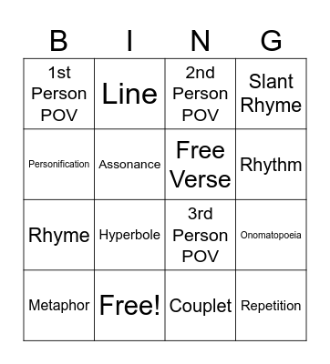 Poetry Vocabulary Bingo! Bingo Card