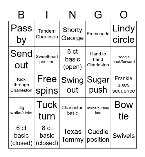 Moves/positions you should know Bingo Card