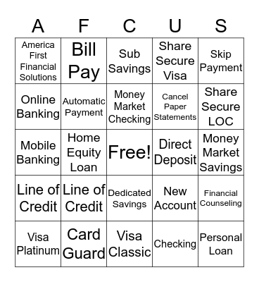 AFCU SANDY Bingo Card