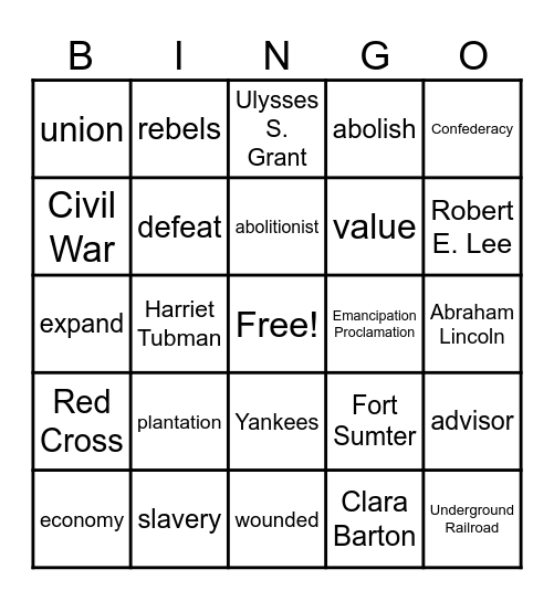 Civil War Bingo Card