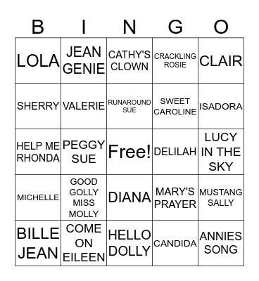 BINGO GIRLS NAMES Bingo Card