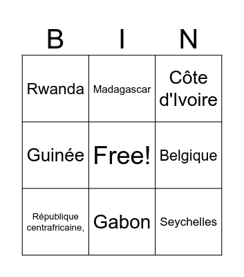 Francophonie Bingo Card