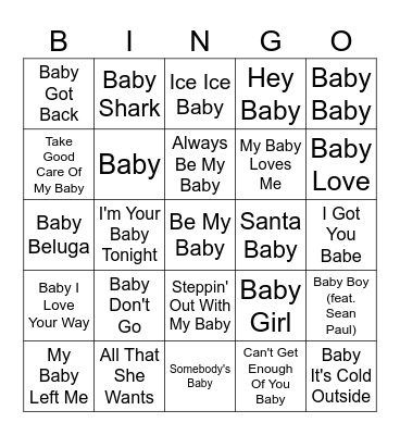 "BABY" Song Bingo Card