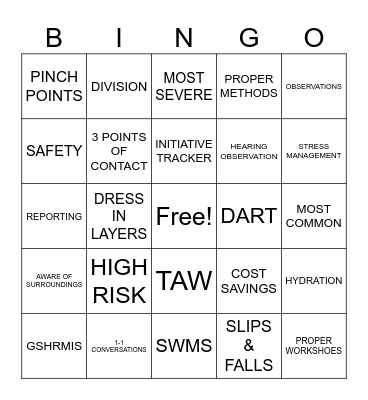 Safety Bingo! Bingo Card