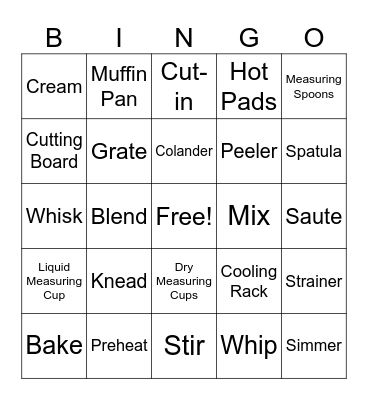 Cooking Equipment & Cooking Terms Bingo Card